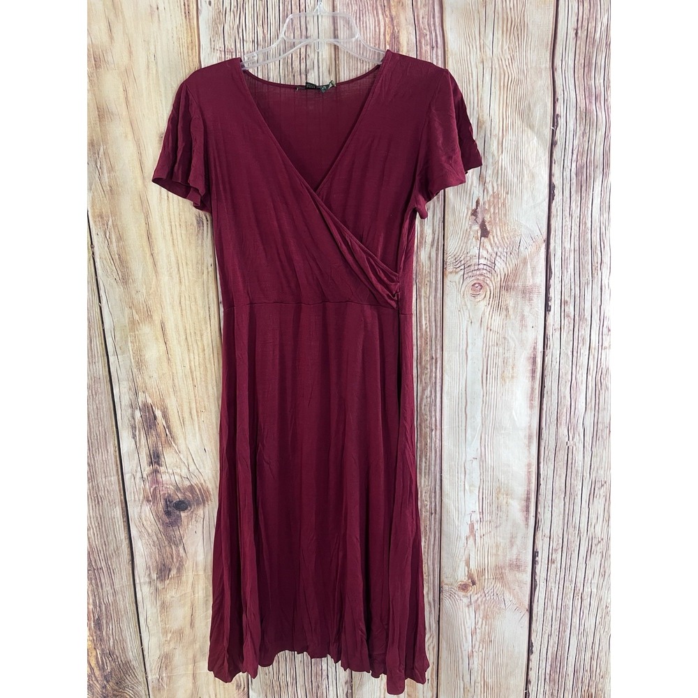 Ralph Lauren Women's Burgundy Red Flutter Sleeve Georgette Dress Size Small